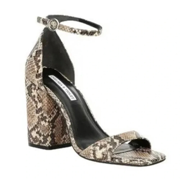 Chelsea & Violet Tara Snake Print Leather Block Heel Sandal NWT Size 5.5 - Picture 1 of 9